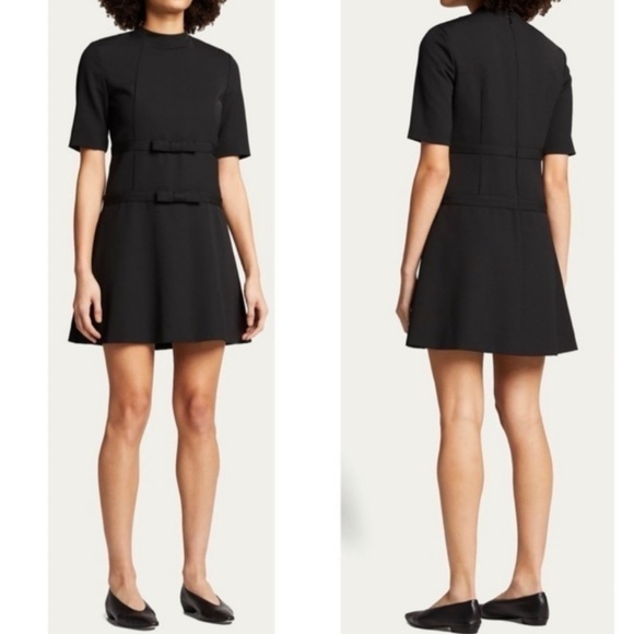 Rebecca TAYLOR Wool Short-Sleeve Bow Accent A-line Shift Structured Mini Dress - Picture 5 of 11